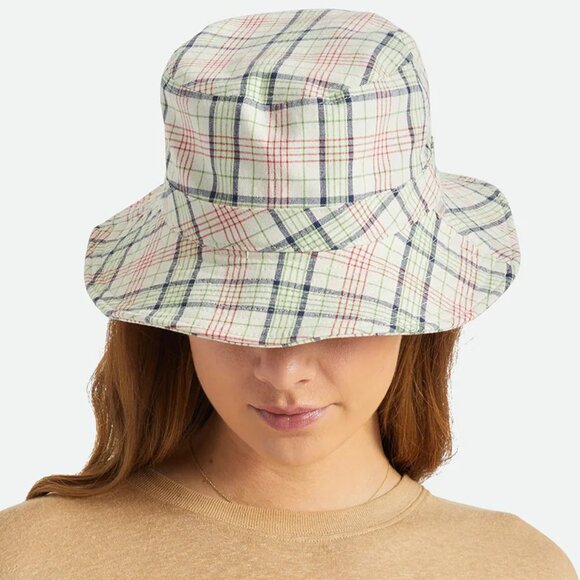 Brixton Petra Packable Bucket Hat Plaid Cream Green Navy Red Fits M-L NEW - Picture 10 of 12